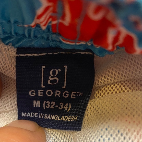 George Lobster Print Swim Trunks Men’s M 32-34 Blue Red Mesh Lined - Picture 2 of 5